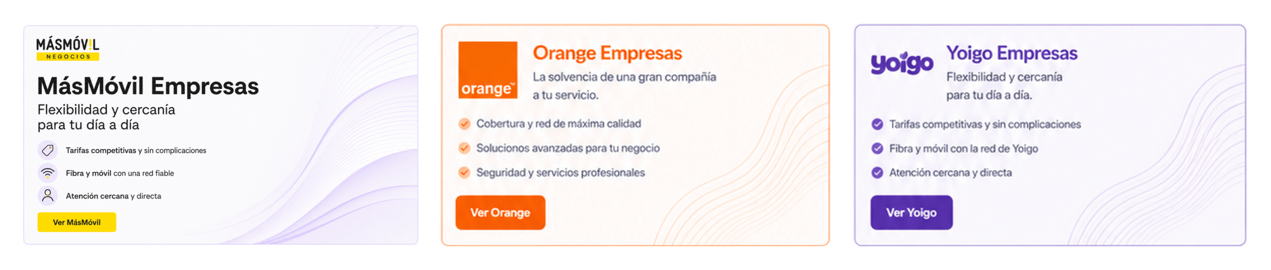 Marcas del grupo MasOrange para empresas: MásMóvil Empresas, Orange Empresas y Yoigo Empresas